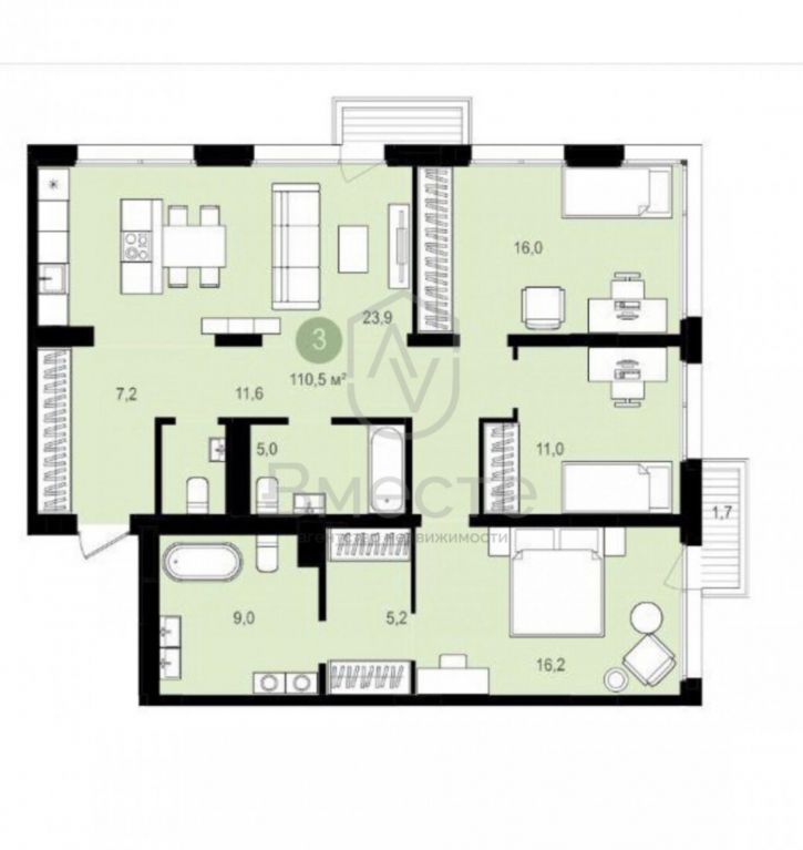 4-комн квартира Аэропорт, 88