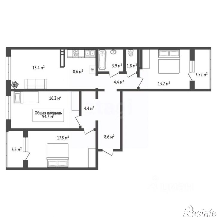 4-комн квартира ул Николая Островского, 195,  д. 195
