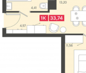 1-комн, 34 кв м, этаж 12/22 ул Красногорская, 19