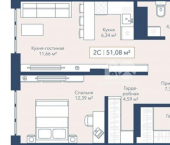 2-комн, 51кв м, этаж 14/24 ул Московская, 132