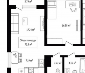 3-комн, 73кв м, этаж 4/22 пл Райсовета, 12