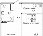 2-комн, 41 кв м, этаж 3/15 улица Тюленина