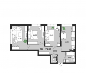 3-комн, 71 кв м, этаж 3/19 Красногорская улица, 19