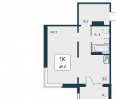 1-комн, 46кв м, этаж 17/17 ул Игарская, 19/2