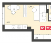 1-комн, 27 кв м, этаж 5/22 Красногорская улица, 19