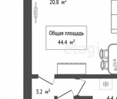 2-комн, 44кв м, этаж 3/3 Мочищенское шоссе, 8