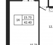 1-комн, 42кв м, этаж 12/12 улица Юности, 9