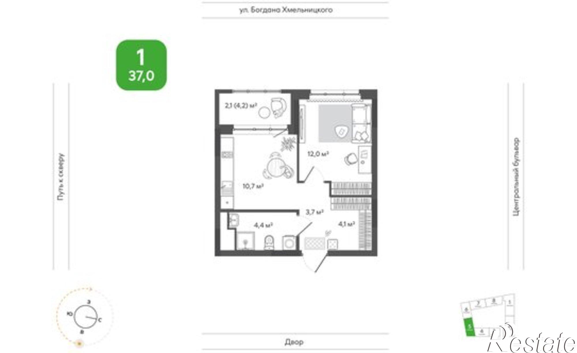 Купить квартиру за 5 369 600 рублей на улица Богдана Хмельницкого, 148