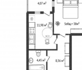 1-комн, 38кв м, этаж 6/17 ул Большевистская, 120