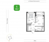 1-комн, 35 кв м, этаж 6/14 улица Богдана Хмельницкого, 148