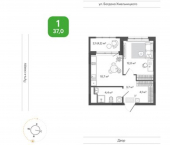 1-комн, 37 кв м, этаж 12/14 улица Богдана Хмельницкого, 148