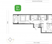 2-комн, 59 кв м, этаж 6/14 улица Богдана Хмельницкого, 148