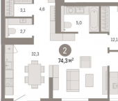 2-комн, 74 кв м, этаж 3/24 ул Журинская, 131А