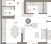 2-комн, 75 кв м, этаж 10/24 ул Журинская, 131А