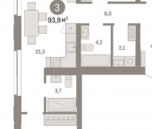 3-комн, 94 кв м, этаж 6/23 ул Большевистская, 108