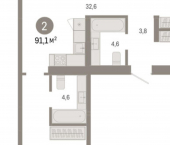 2-комн, 91 кв м, этаж 9/15 ул Большевистская, 102