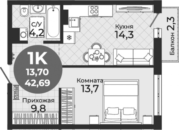 1-комн квартира ул Бронная, 20