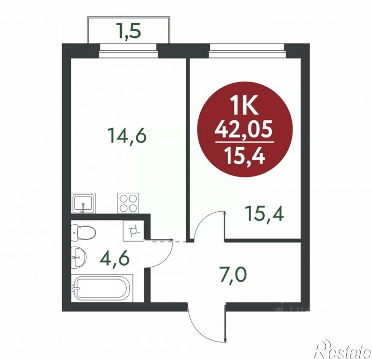 1-комн квартира в новом доме 2-я улица Марата