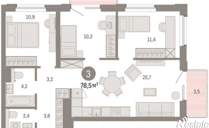 3-комн квартира в новом доме ул Журинская, 131А,  д. 131А
