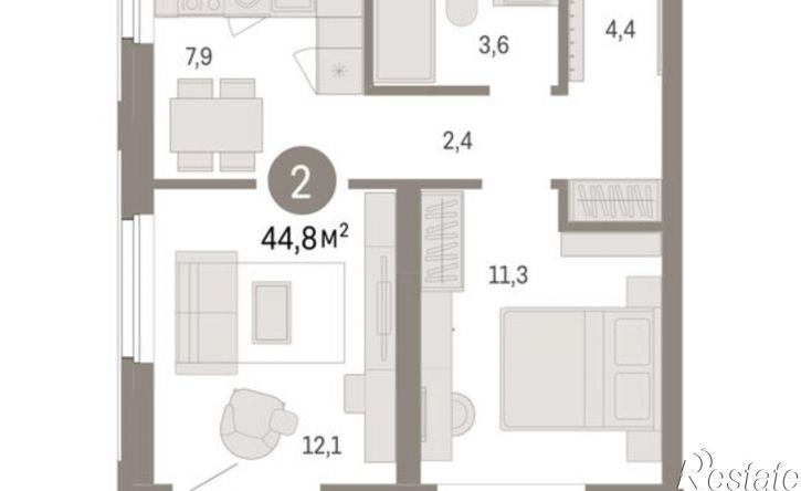 2-комн квартира в новом доме Журинская улица, 128,  д. 128