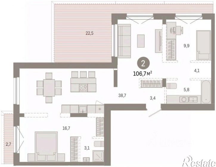3-комн квартира в новом доме ул Большевистская, 104,  д. 104