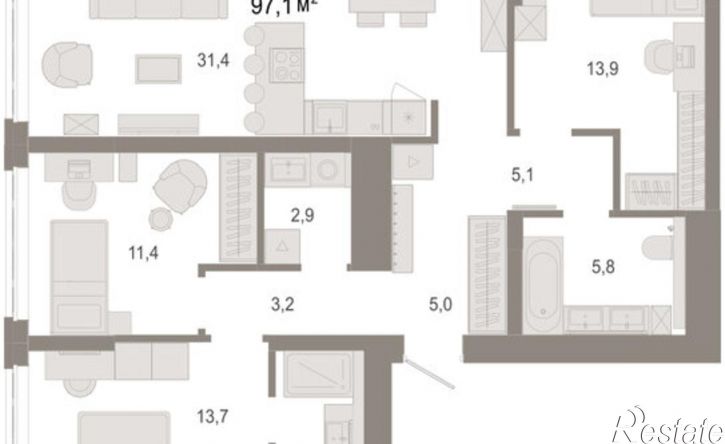 3-комн квартира в новом доме улица Есенина, 9/2,  д. 9/2