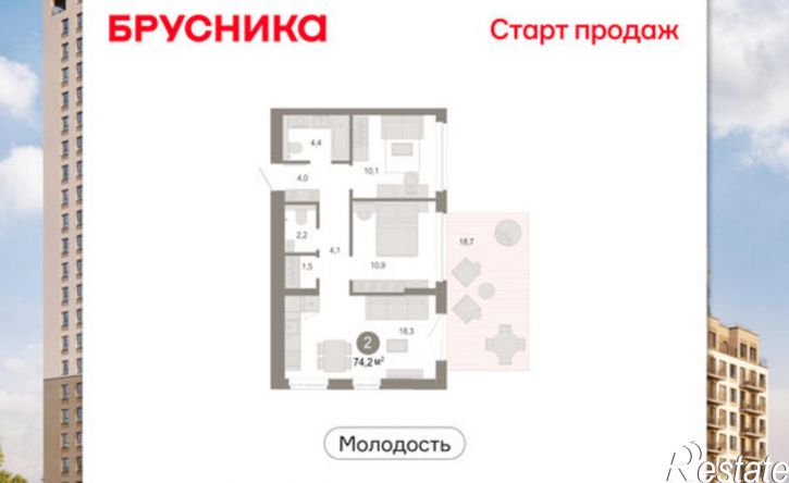 3-комн квартира в новом доме улица Есенина, 9/2,  д. 9/2