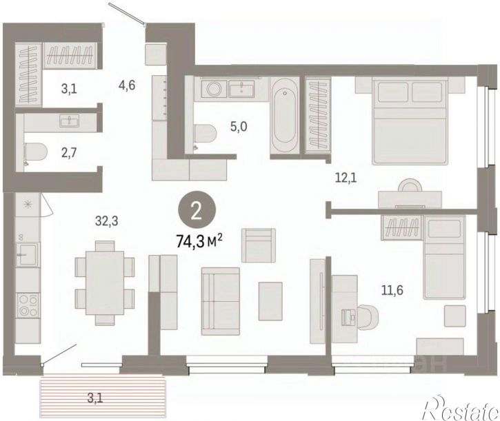 3-комн квартира в новом доме Журинская улица, 126А,  д. 126А