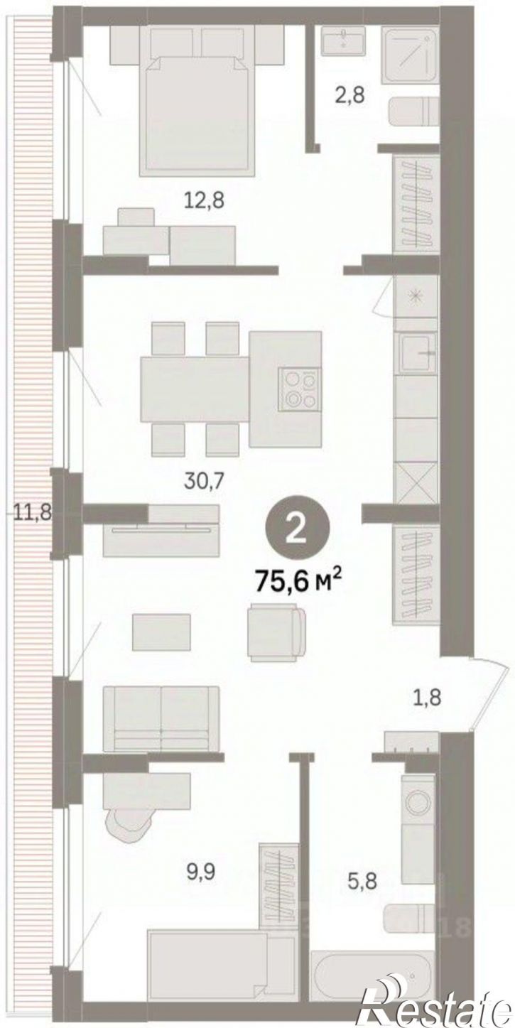 3-комн квартира в новом доме улица Георгия Колонды, 5,  д. 5