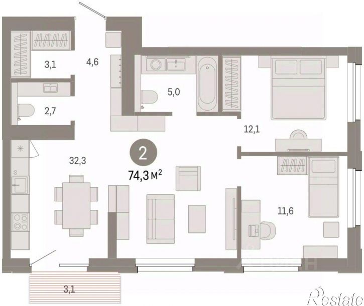 3-комн квартира в новом доме ул Журинская, 129А,  д. 129А