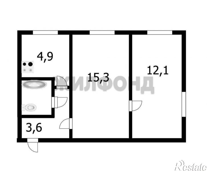 2-комн квартира Янтарная улица, д.44