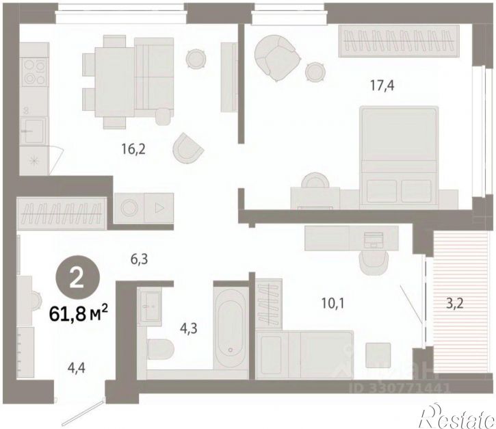 3-комн квартира в новом доме ул Есенина, 3/1 3,  д. 3/1 3,  к. 3
