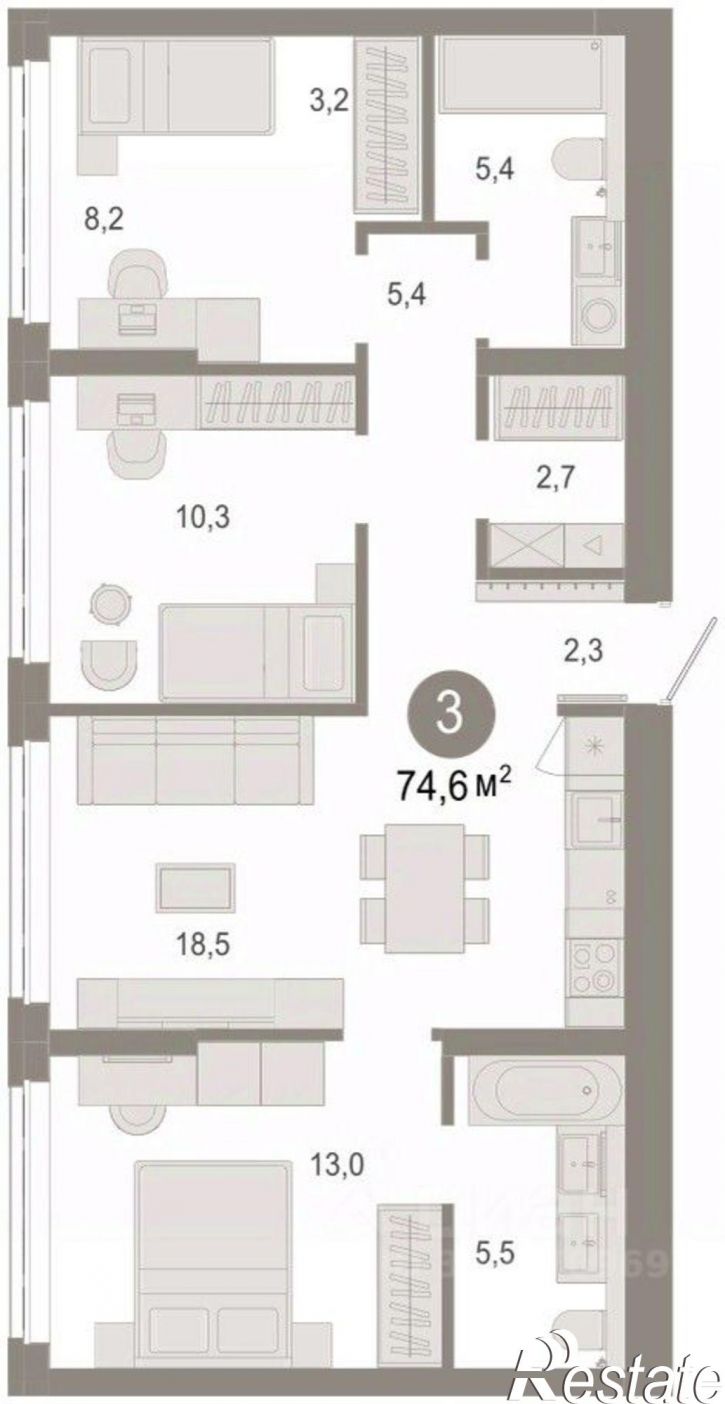 3-комн квартира в новом доме ул Есенина, 3/1 3,  д. 3/1 3,  к. 3