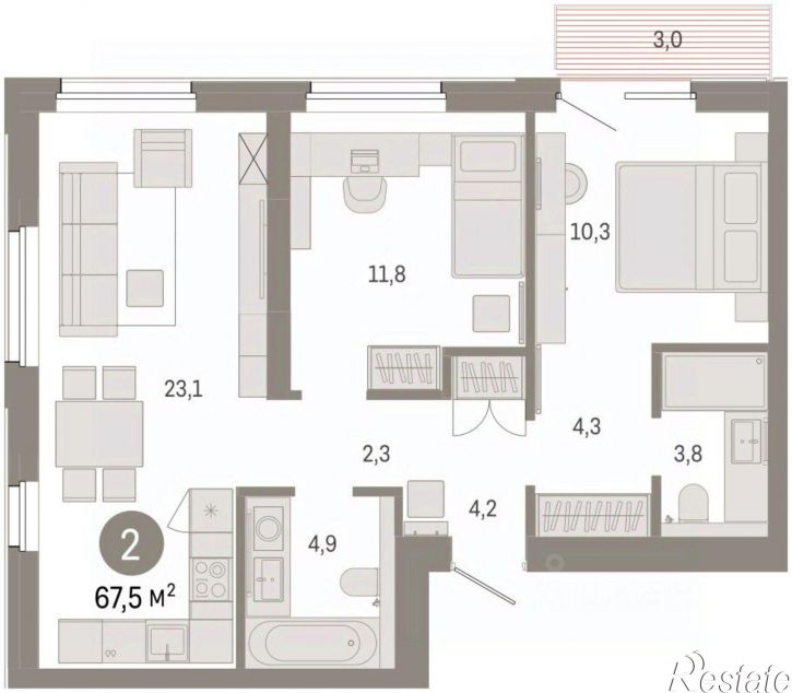 3-комн квартира в новом доме ул Журинская, 129А,  д. 129А