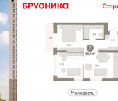 3-комн, 50 кв м, этаж 2/25 ул Есенина, 9/2