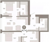 3-комн, 76 кв м, этаж 22/25 ул Есенина, 3/1 3
