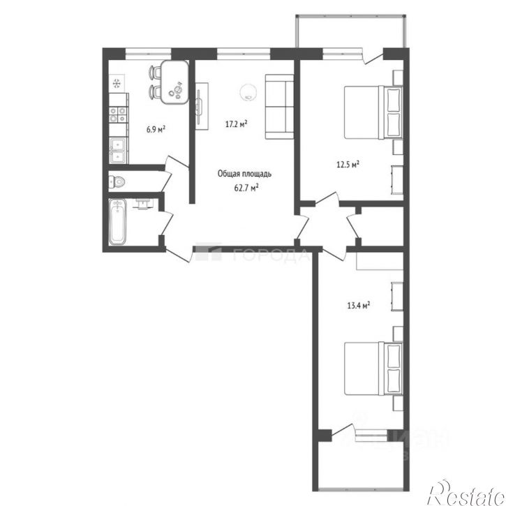 3-комн квартира ул Новосибирская, 20,  д. 20