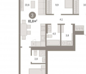 3-комн, 82 кв м, этаж 3/12 квартал Лебедевский, 1/4