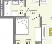 2-комн, 46 кв м, этаж 17/25 пер 3-й Серафимовича, 4