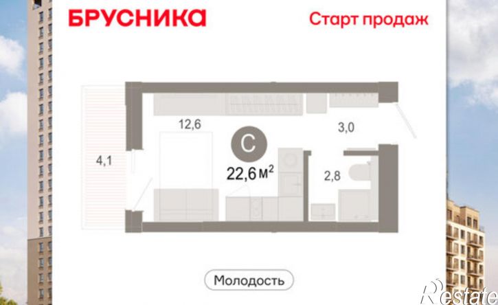 1-комн квартира в новом доме ул Есенина, 9/2,  д. 9/2