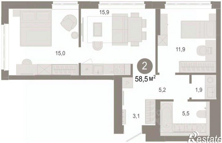 3-комн квартира в новом доме ул Есенина, 3/1 3,  д. 3/1 3,  к. 3