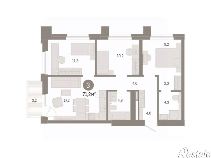 3-комн квартира в новом доме ул Журинская, 129А,  д. 129А