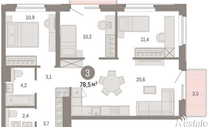 3-комн квартира в новом доме ул Журинская, 131А,  д. 131А