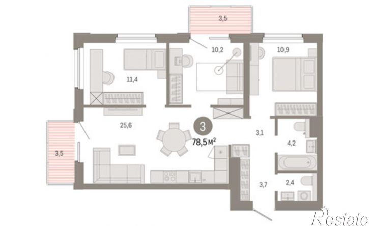 3-комн квартира в новом доме ул Журинская, 131А,  д. 131А