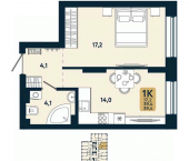 1-комн, 39 кв м, этаж 12/25 ул Есенина, 12/1