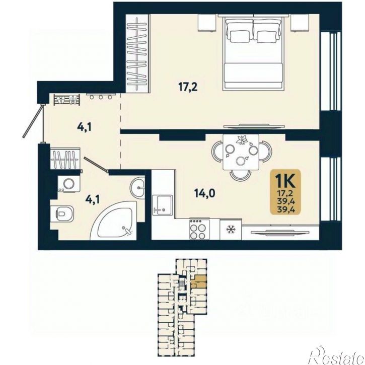 1-комн квартира в новом доме ул Есенина, 12/1,  д. 12/1