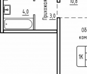 1-комн, 33 кв м, этаж 4/14 ЖК Самоцветы