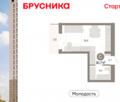 1-комн, 31 кв м, этаж 6/25 ул Есенина, 9/2