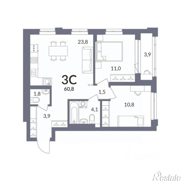 3-комн квартира в новом доме ул Эстафетная, 32,  д. 32