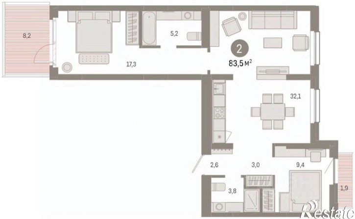3-комн квартира в новом доме квартал Лебедевский, 1/4